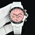 Rolex Daytona 43mm Japan Quartz Movement Men Luminous Pink/Red Face Watch